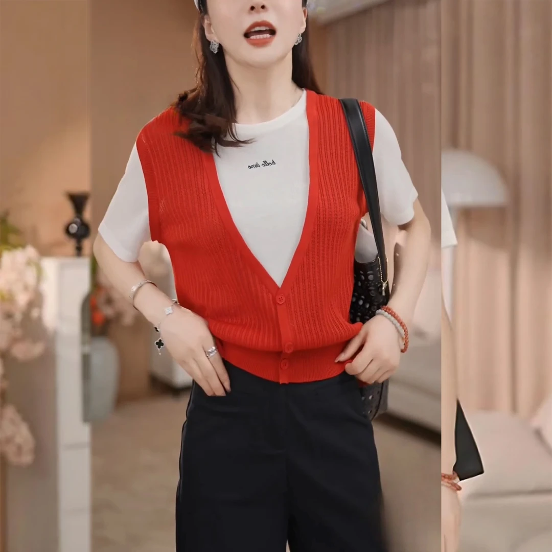 夏季新款短袖上衣女2025新款时尚款洋气大码女装精致假两件针织衫