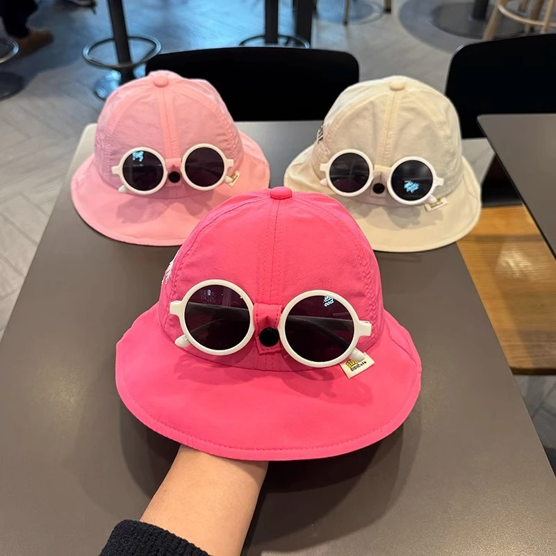 宝宝春季新款大檐时尚墨镜款速干墨镜盆帽夏天超薄遮阳防晒渔夫帽