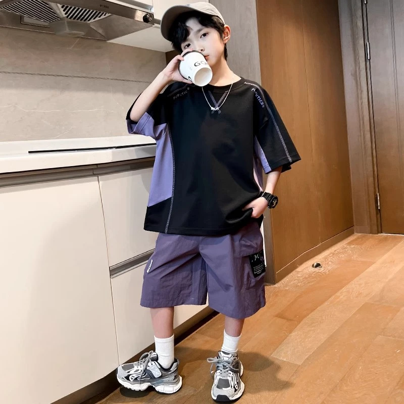 男童夏季套装2025新款夏装短袖中大童儿童男孩痞帅炸街运动夏款潮