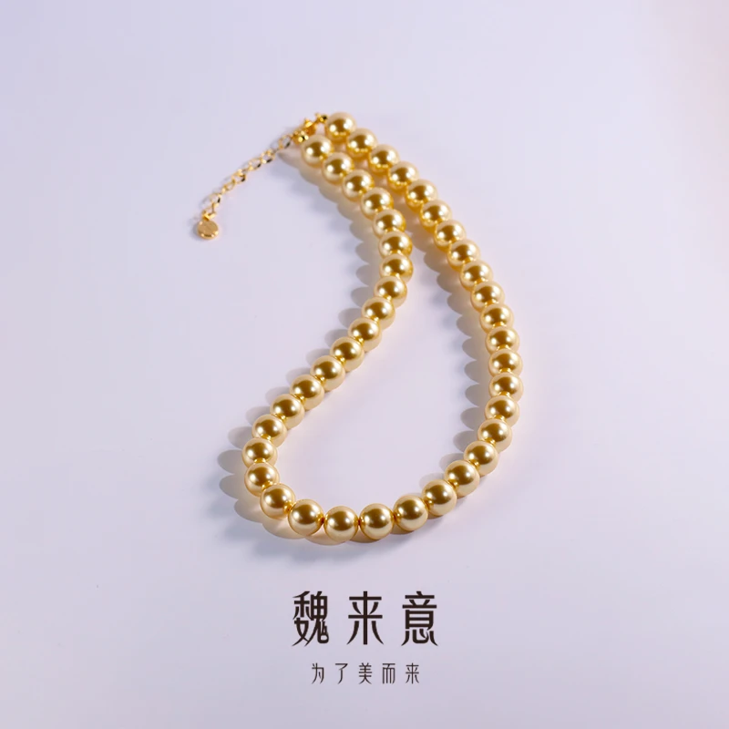 【魏来意】镀K金正圆无暇  羽皇金珠项链-10mm