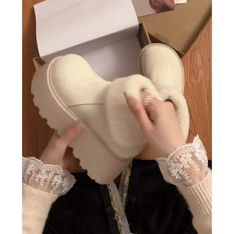 松糕厚底博肯鞋子保暖马丁靴2025冬季新款加绒加厚增高雪地靴女款