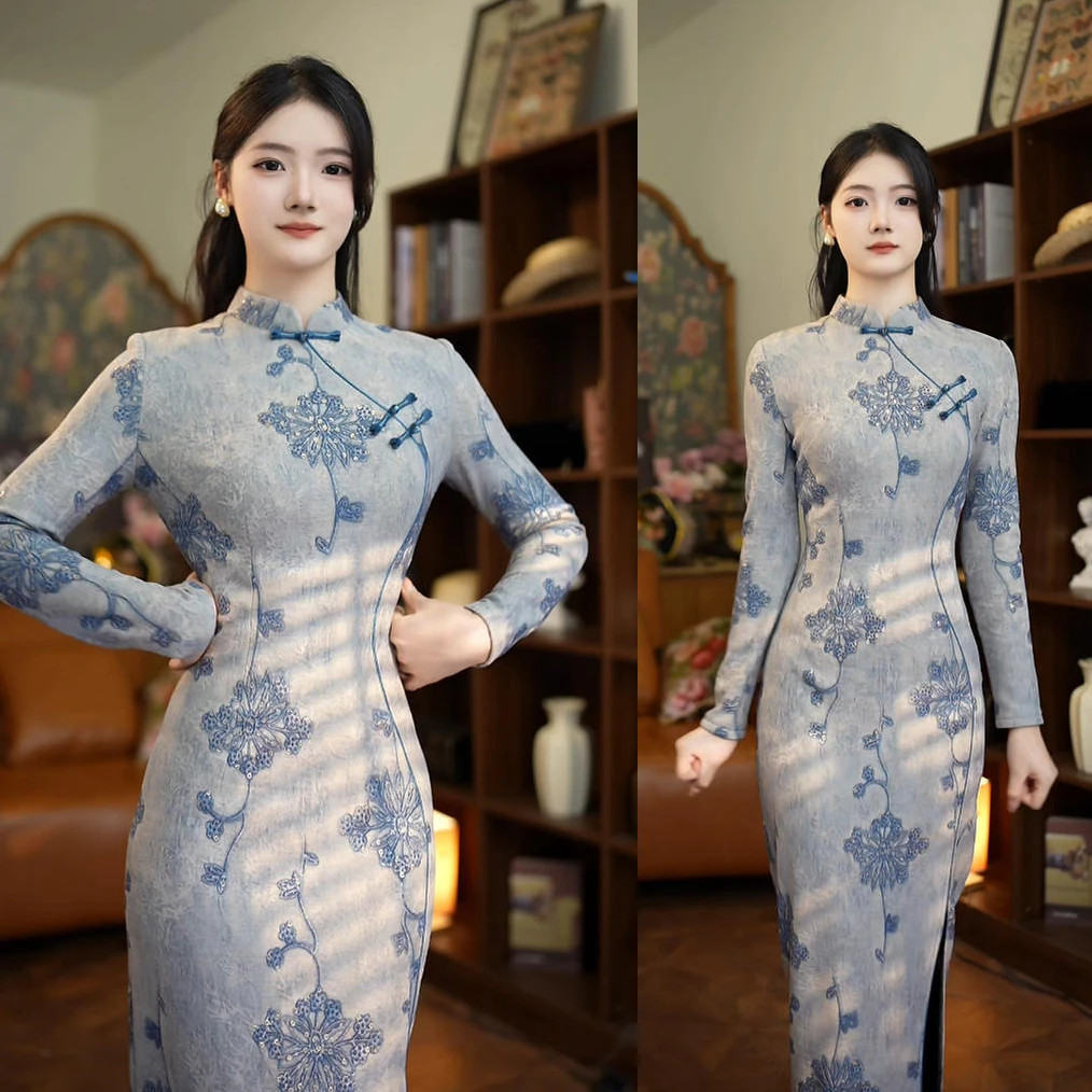 【尔尔古典美学】复古新中式旗袍【伊水芙蓉】秋冬修身中国风