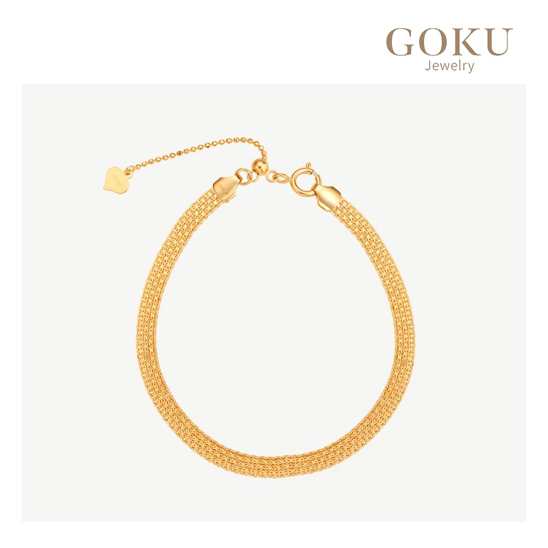 GOKU18K金手链女细版坦克链简约高密度编织礼物金色时尚素金手链