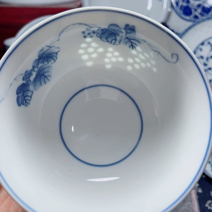 青花玲珑5寸饭碗葡萄