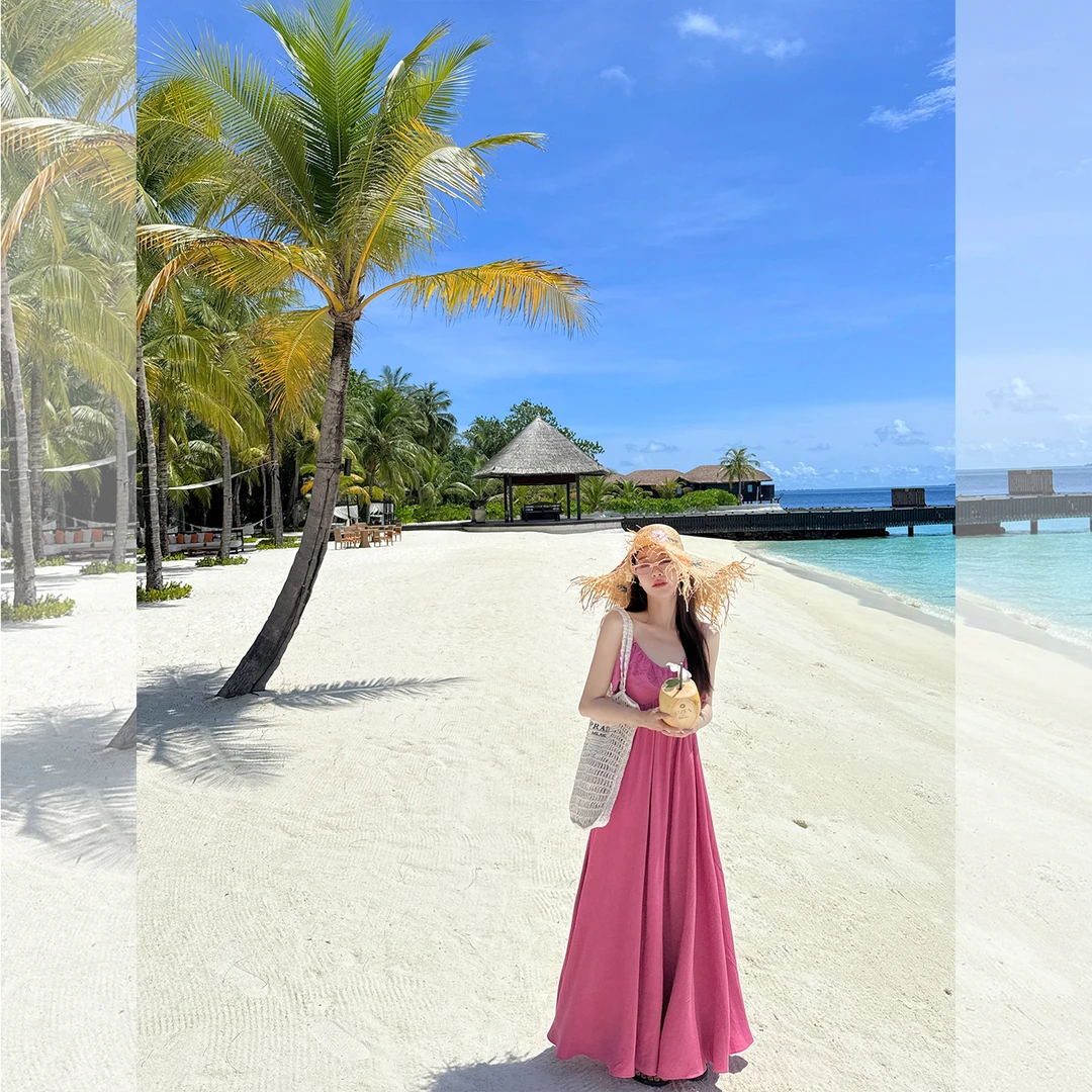 张涩涩 25夏“夏日火龙果”南法假日佳人 棉绣荷叶边吊带连衣长裙