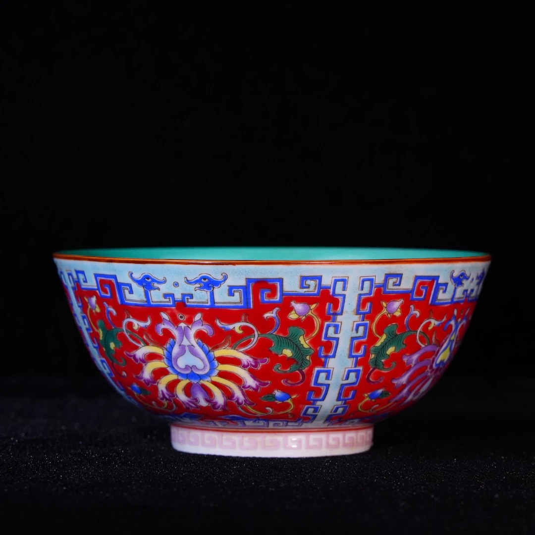 Lot10-C粉彩缠枝花碗-雍正年制款h6.7d15.2-GW12280008001024