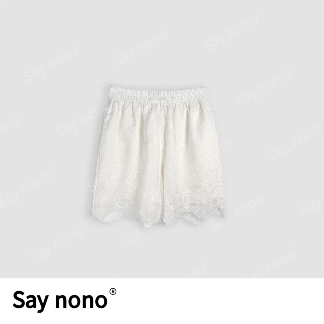 懒猫nono│Saynono 新中式国风刺绣蕾丝高腰休闲短裤WD25050