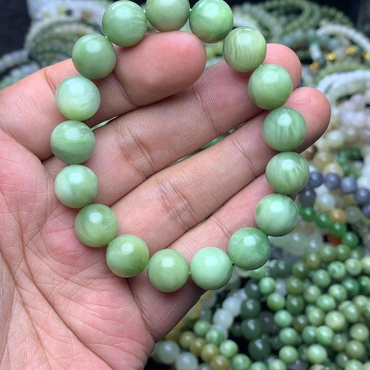 和田玉未镶嵌手串黑羊洞 浅色 薄荷绿