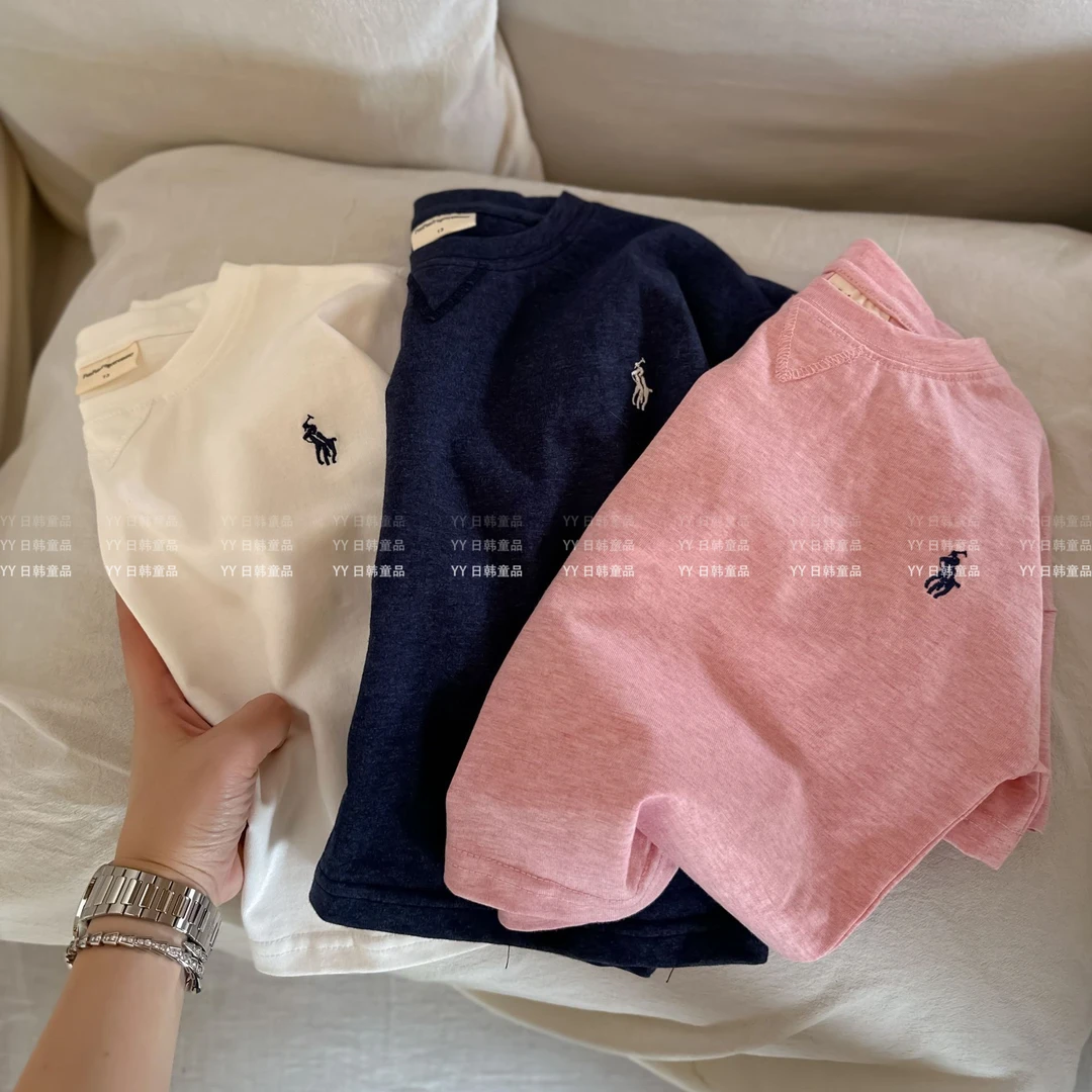 Y.Ystudio-儿童短袖夏季新品男女童纯色刺绣短袖T宝宝简约T恤衫潮