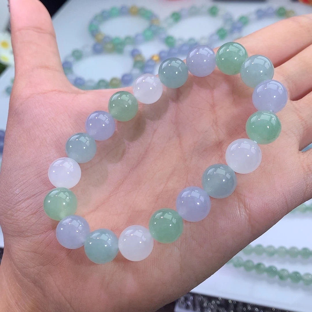 翡翠未镶嵌手链清新马卡龙手串