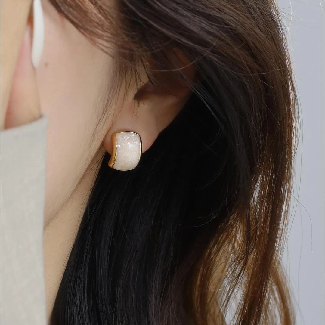 Catia Seli 925银珐琅耳饰 星空流沙白色珐琅耳环女时尚气质耳钉