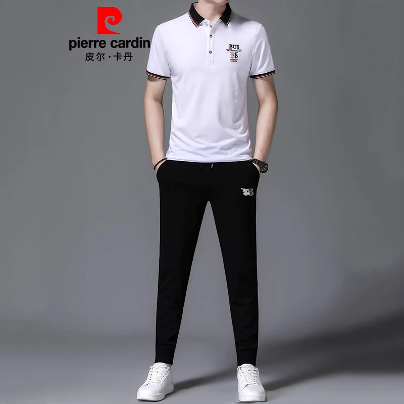 皮尔卡丹夏季新款休闲运动套装潮流时尚男士长裤短袖上衣两件套
