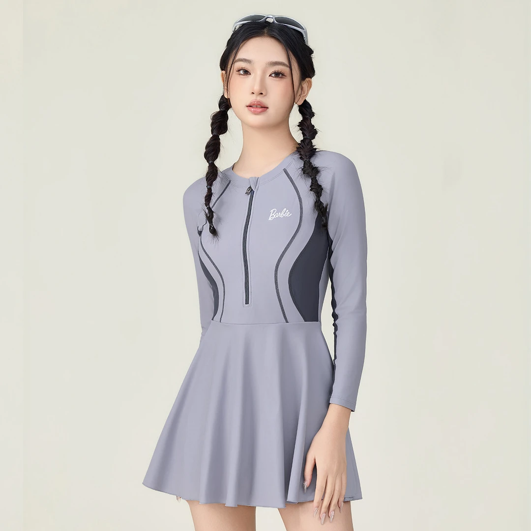 芭比泳衣女款2025新款运动连体裙式遮肉显瘦保守胖mm度假温泉泳装