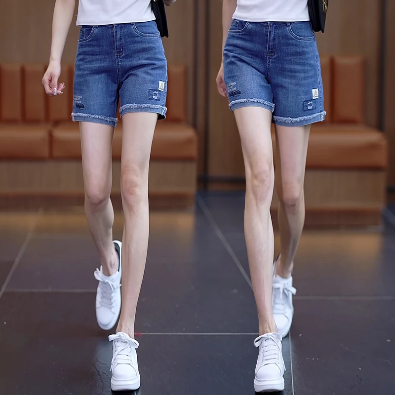 时尚百搭毛边牛仔短裤女夏季2025年新款高腰小个子a字休闲四分裤