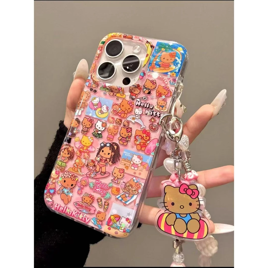 ins夏日粉底豹纹比基尼黑皮kitty适用iPhone16Promax苹果15手机壳