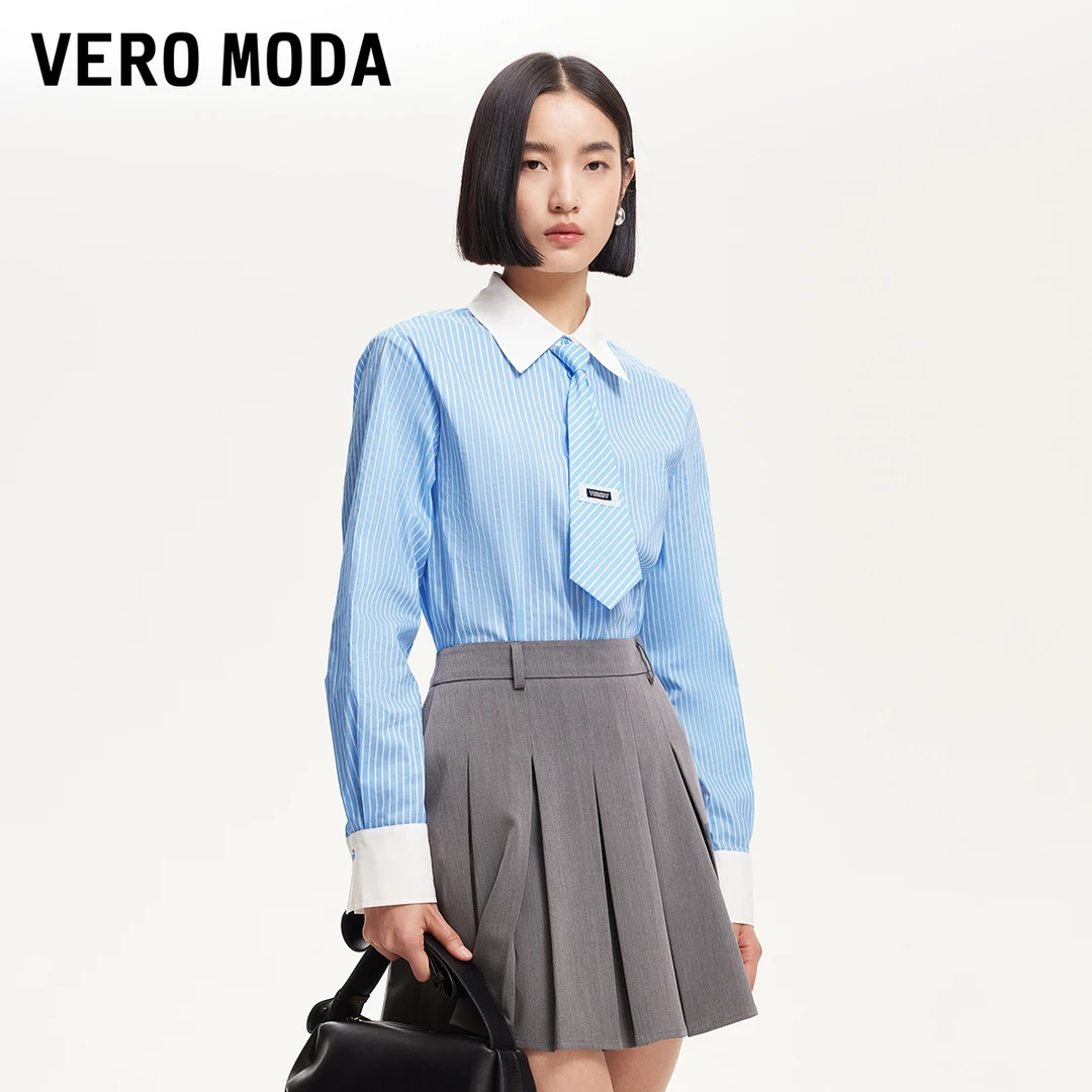 Vero Moda衬衫春游出行小众洋气女装条纹撞色可拆卸领325105043