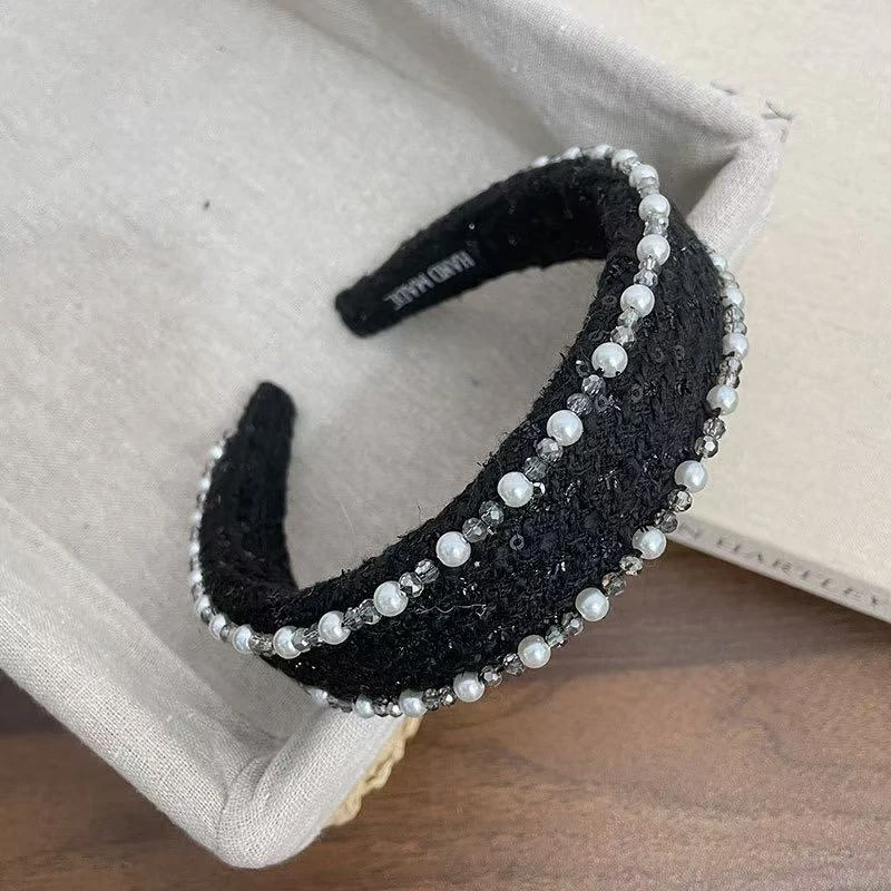 【十一家】重工亮片珍珠发箍高级宽边头箍高颅顶气质轻奢发饰W8027