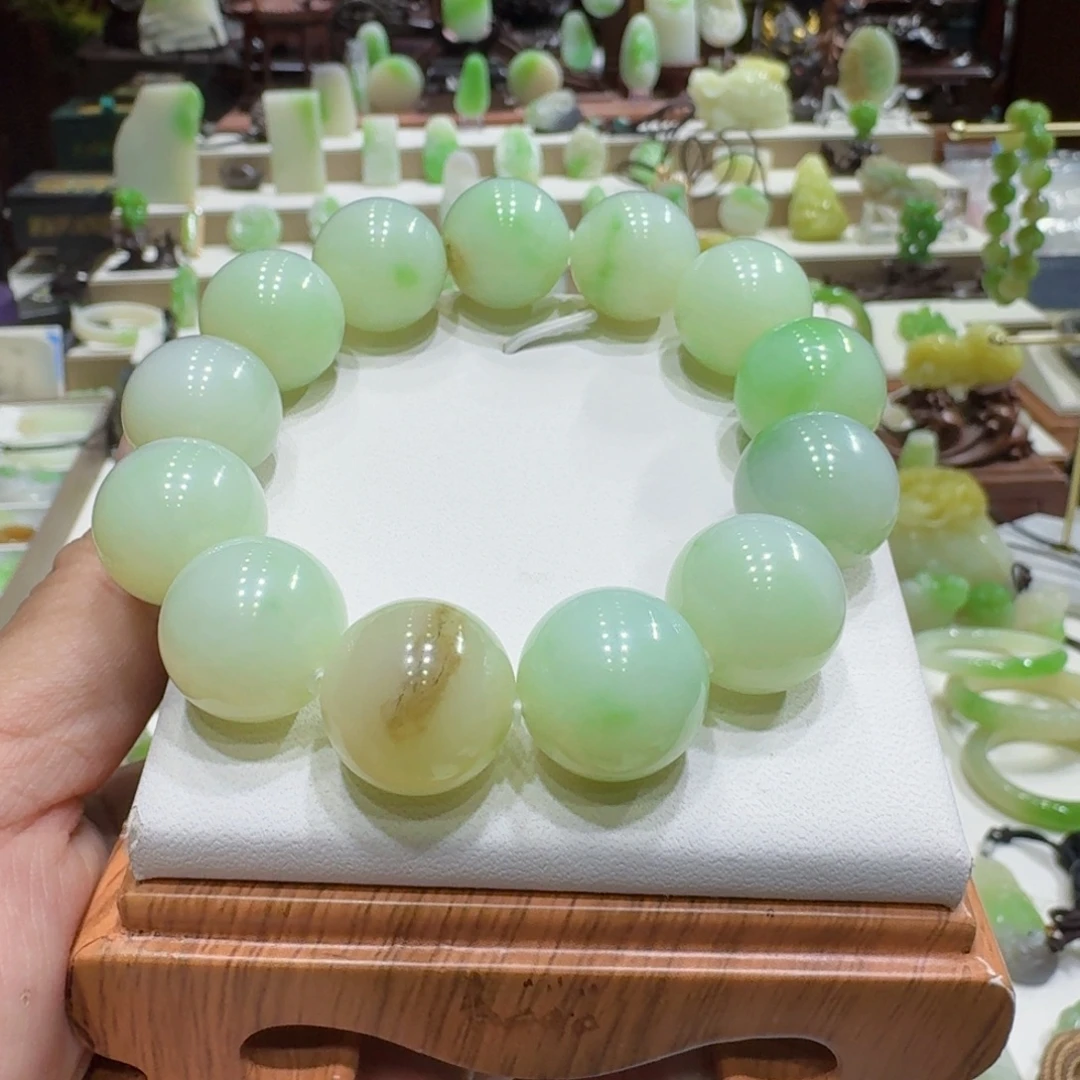 和田玉（翠青玉）未镶嵌颈饰和田玉俄翠翠青卡18三色手串