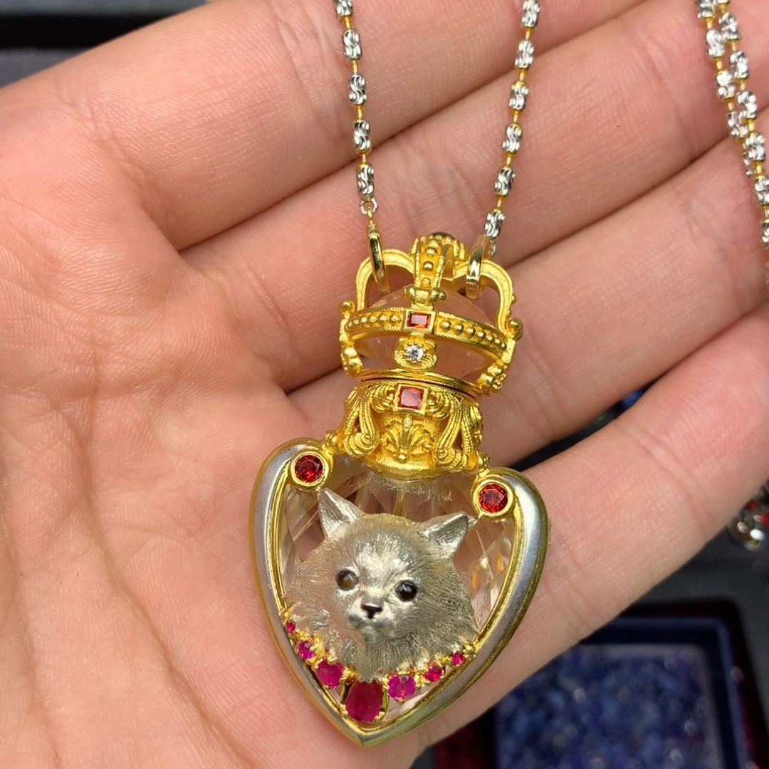 祖母绿银S925镀金镶嵌颈饰香水瓶