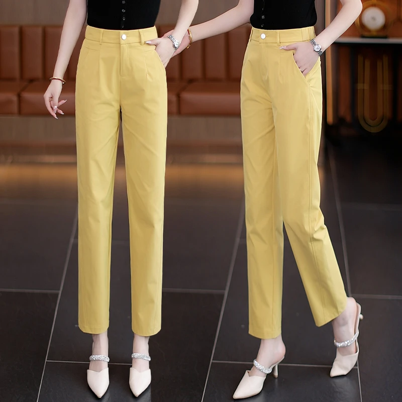 西装裤女夏季薄款2025年新款高腰哈伦裤小个子休闲九分直筒烟管裤