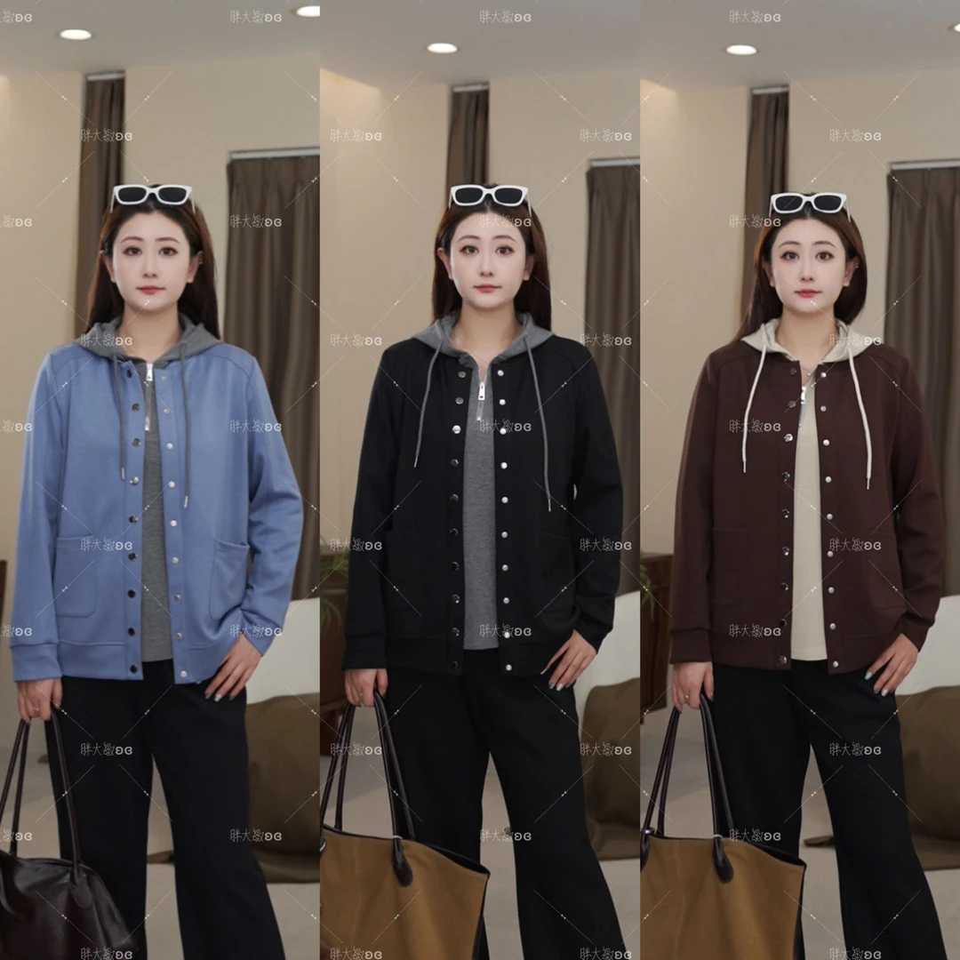 【秋款上新】PDM22534秋季新款时尚百搭休闲圆领长袖大码女装外套