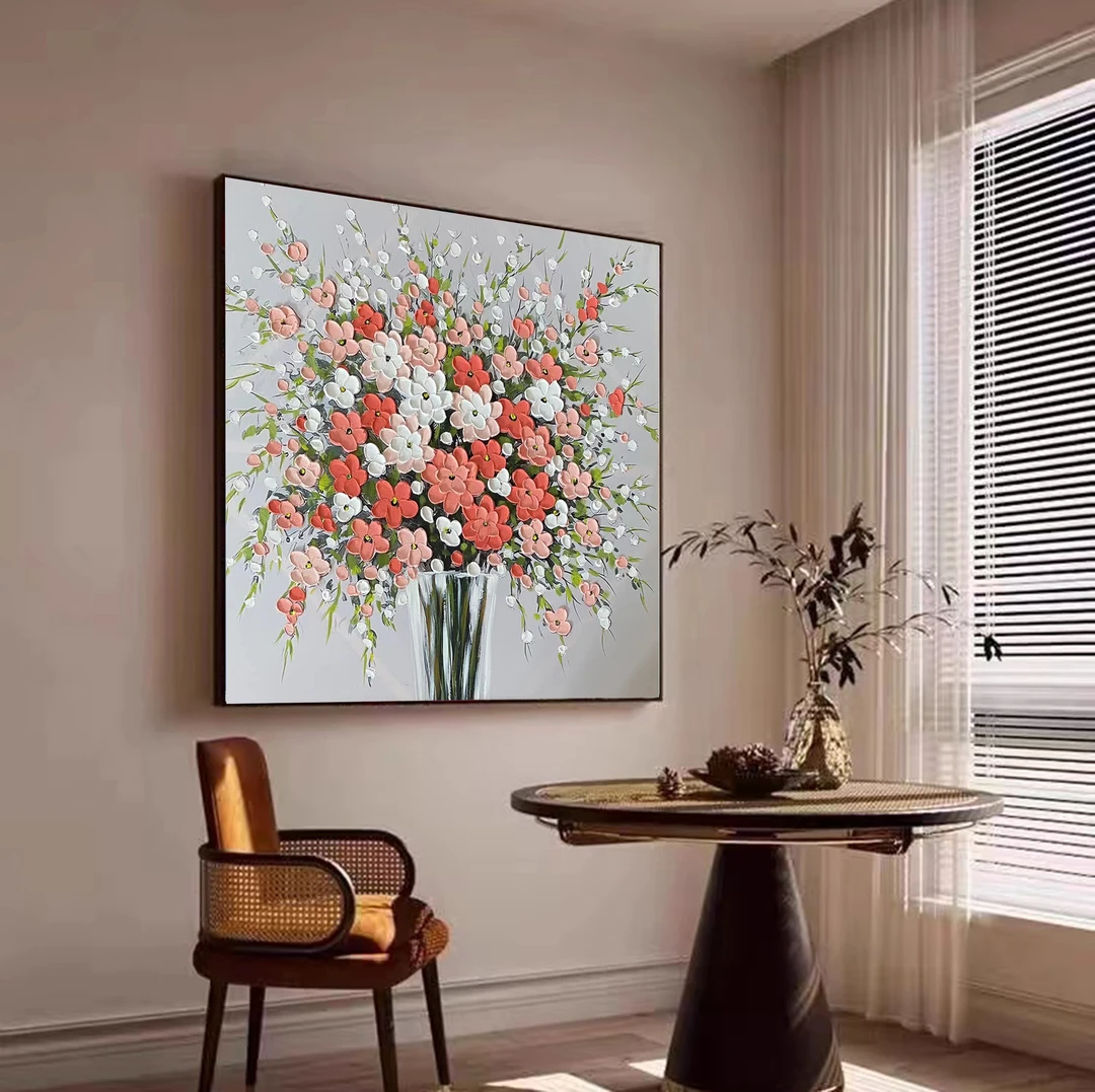 339-3 繁花手工油画轻奢画简美式背景画高级感画铝合金