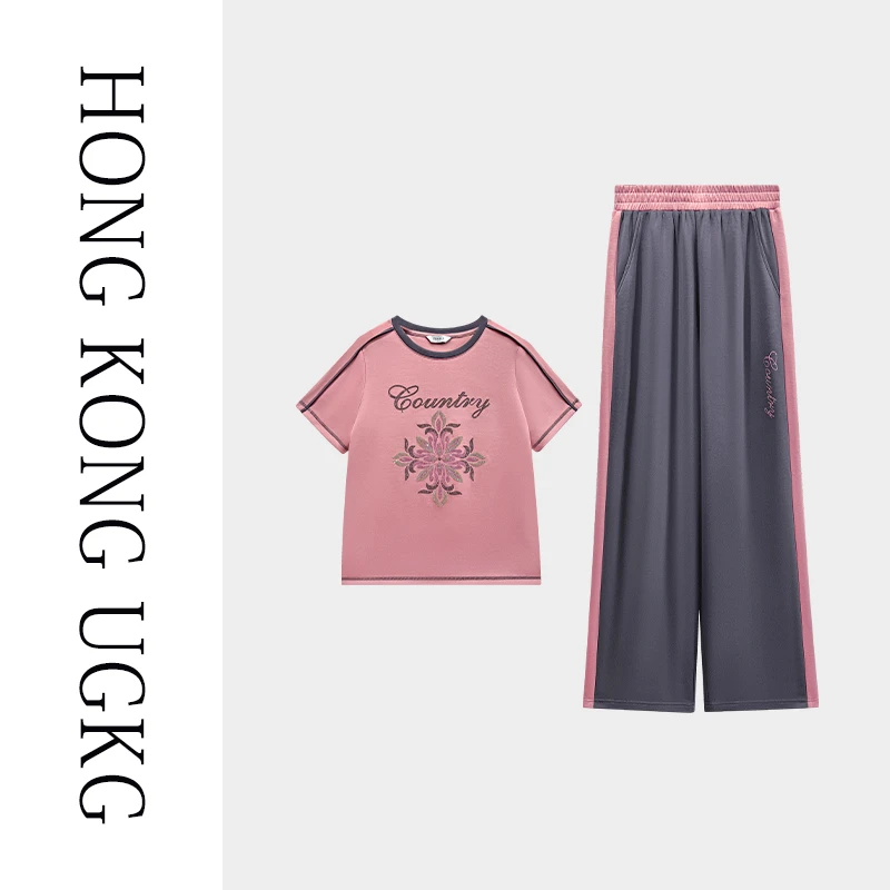 UGKG 气质时尚50岁妈妈夏装休闲运动两件套套装短袖-73252ZH147-2