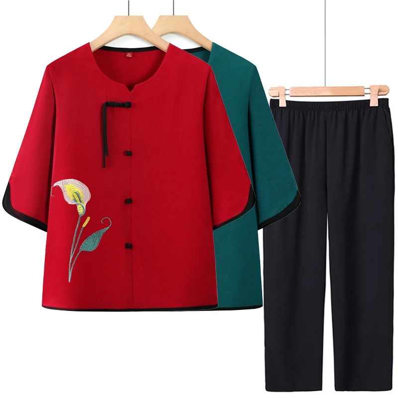 中老年人夏装T恤女妈妈夏季国风上衣老太太老人衣服新中式奶奶装