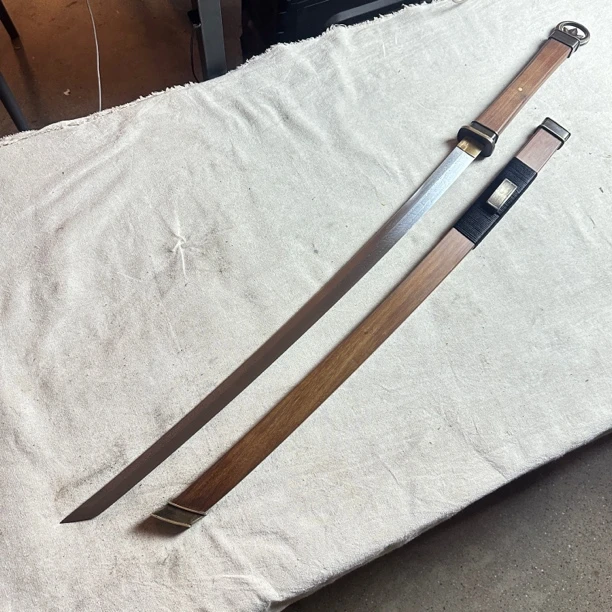 1613 JJ 龙泉昊天宝剑环首刀花纹钢铜装龙凤檀木未开刃