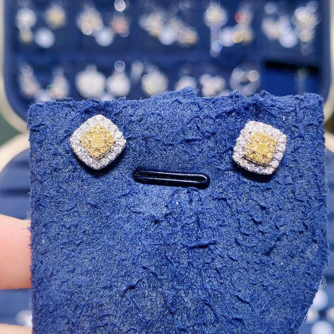 【闪购商品】18K金镶嵌耳饰钻石黄钻方糖耳钉