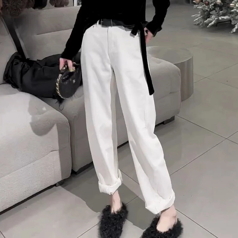 Aimeerosa/艾洛莎大码老爹牛仔裤女2025春季款白色洋气九分哈伦裤