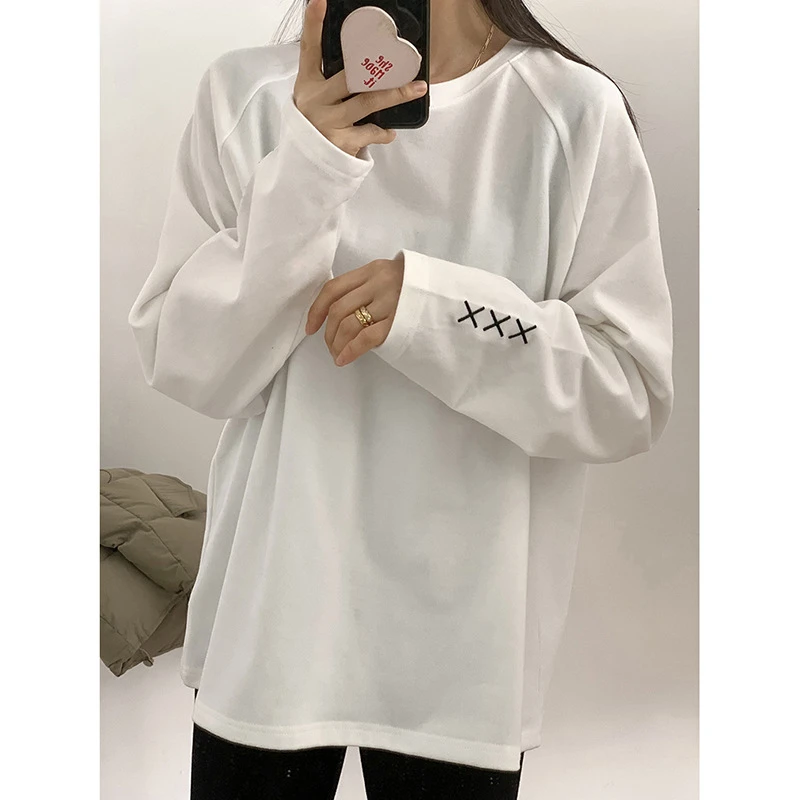 ba*绒刺绣插肩袖圆领T恤 2024冬季新款休闲上衣1494