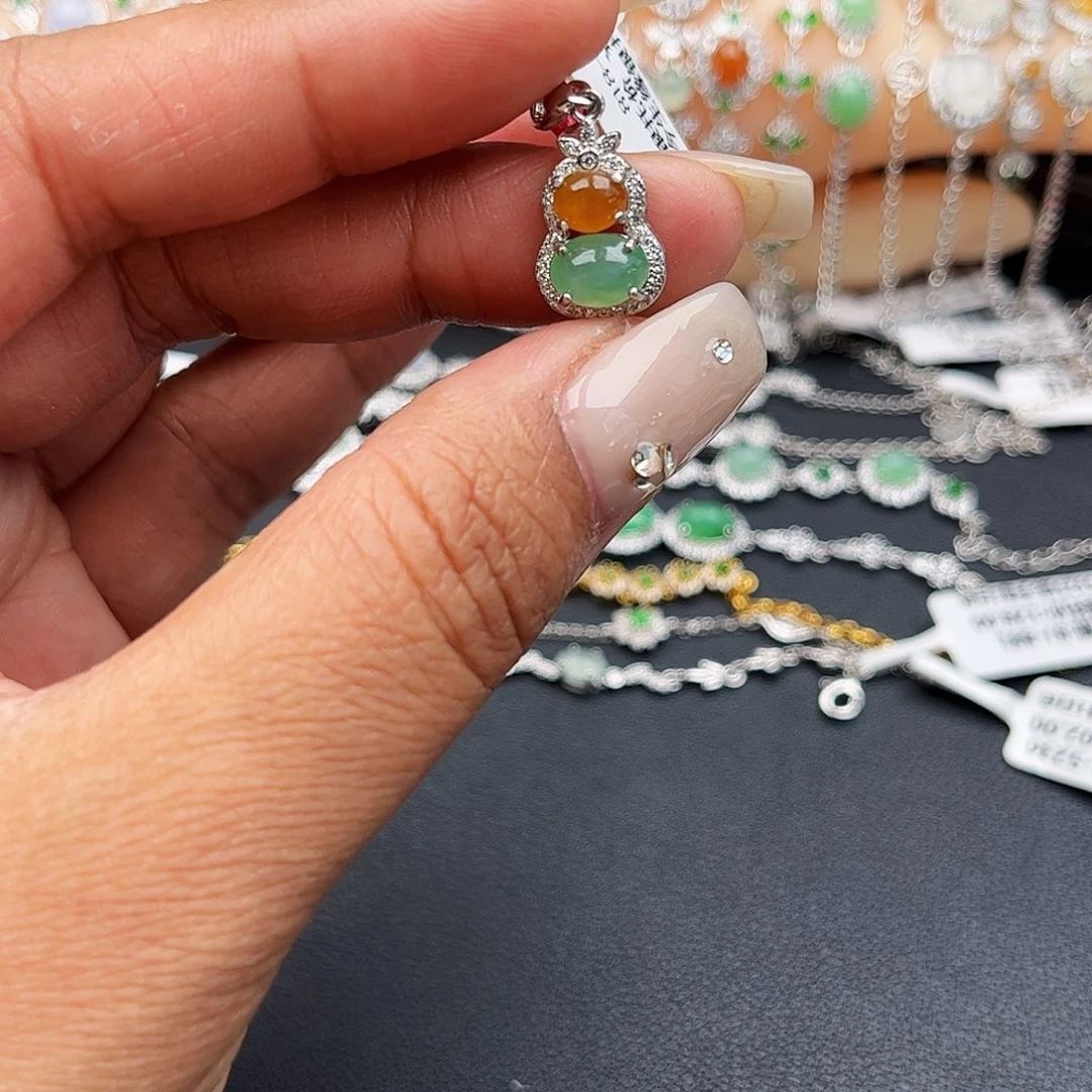 翡翠戒指银S925镶嵌缅甸天然A货翡翠吊坠