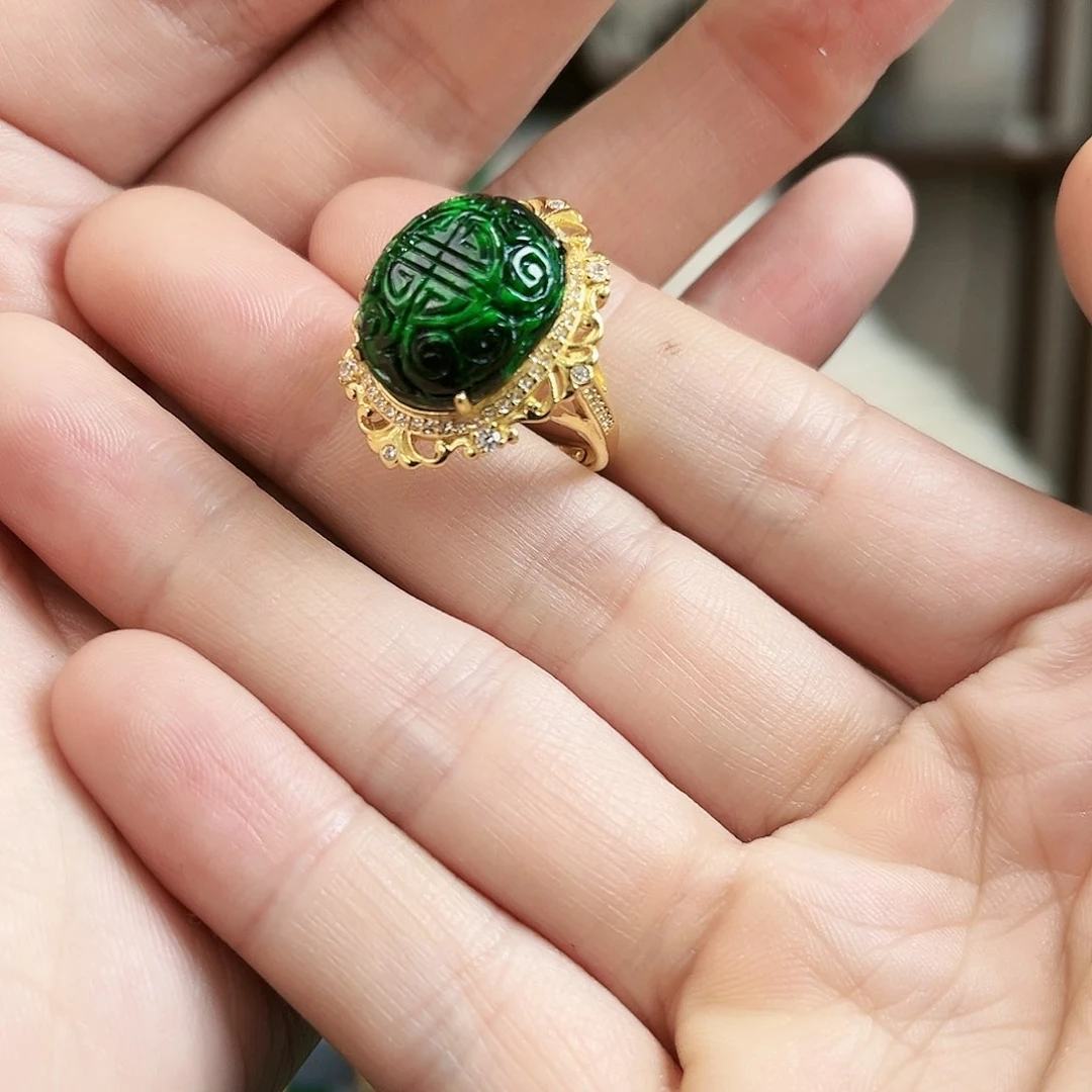 翡翠戒指银S925镶嵌戒指