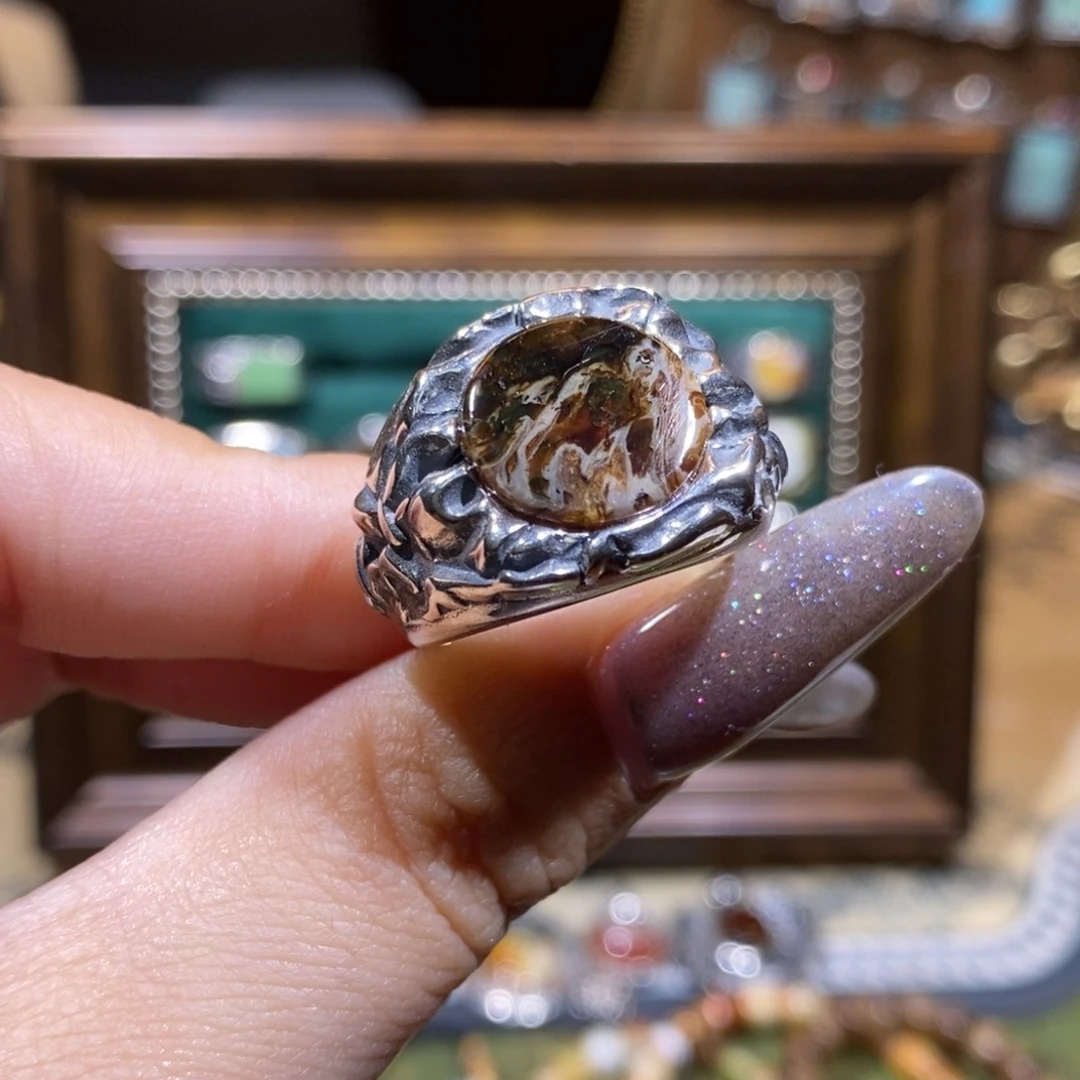 琥珀银S925镶嵌戒指戒指