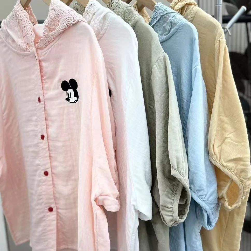 【主播推荐】女士纯色卡通小老鼠连帽蕾丝短袖1038