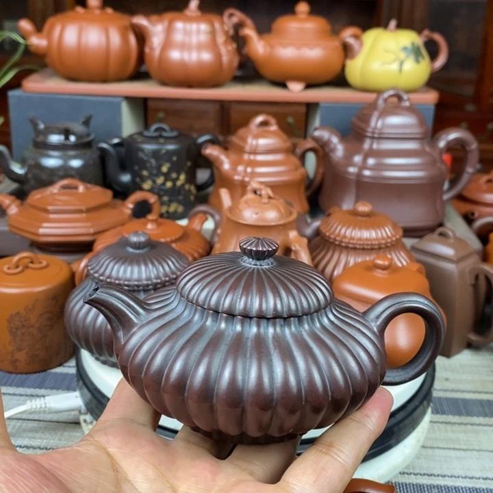 紫砂茶壶筋纹合欢200cc原矿老紫泥还原烧
