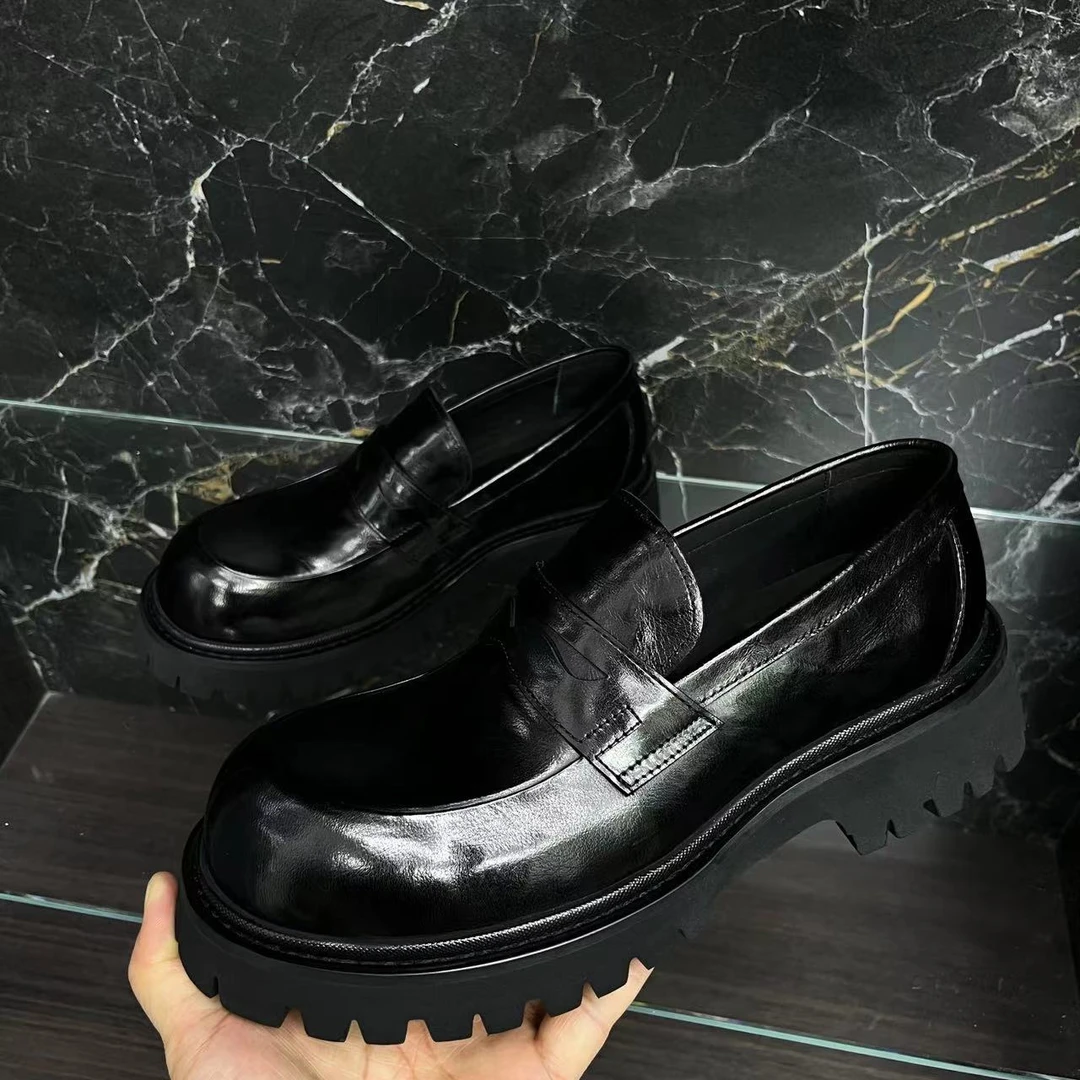 2025夏季新款高端男士乐福鞋商务休闲皮面英伦风一脚蹬轻便透气鞋