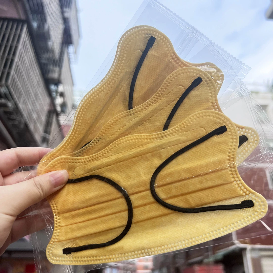 V型蝶形口罩一次性三层独立包装高颜值可爱女ins风学生女秋染黄色