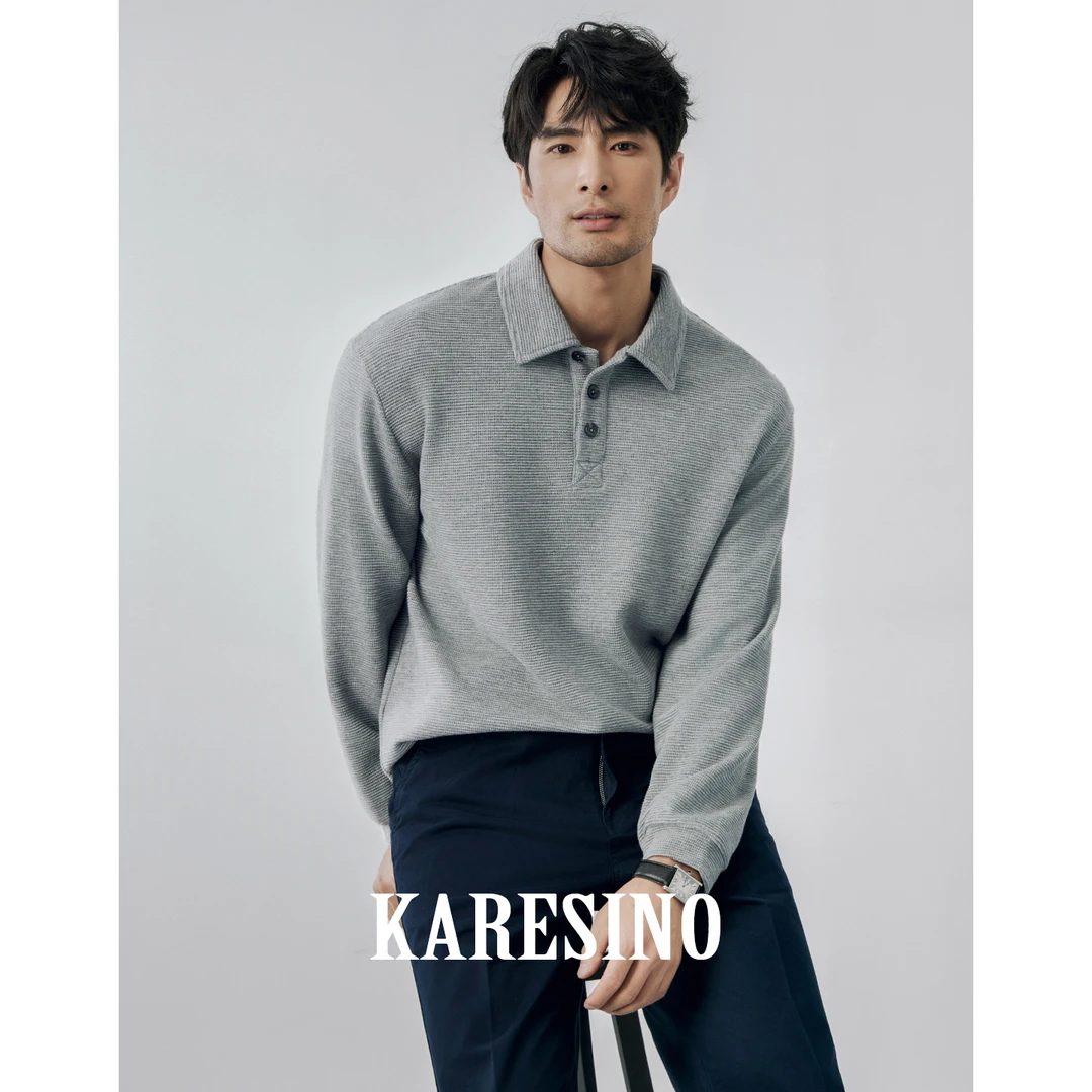 KARESINO秋冬季男士纹理肌理感毛线上衣休闲套头商务针织衫毛衣男