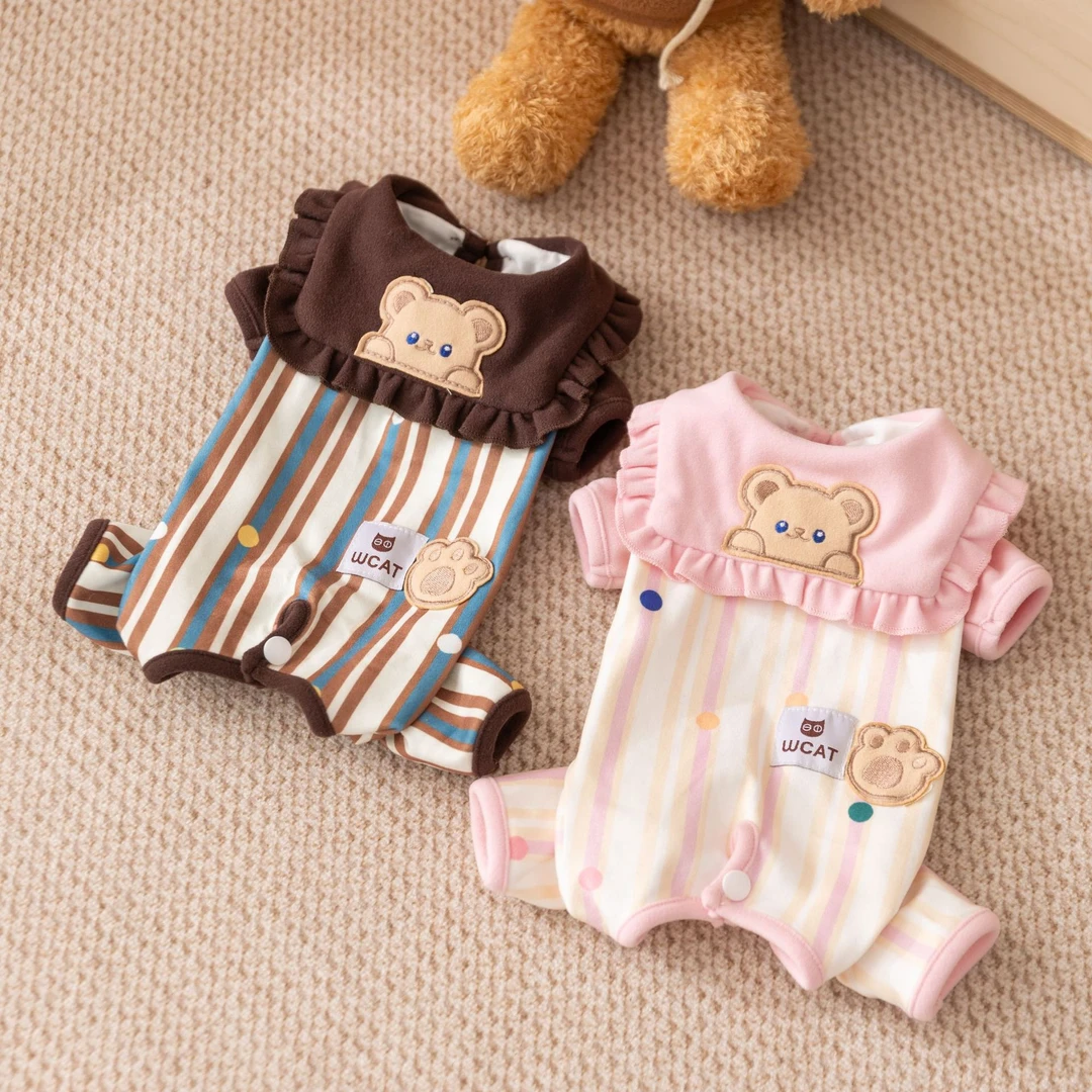 新款护肚子狗衣服秋冬款泰迪博美小型幼犬宠物卡通四脚包肚睡衣TT