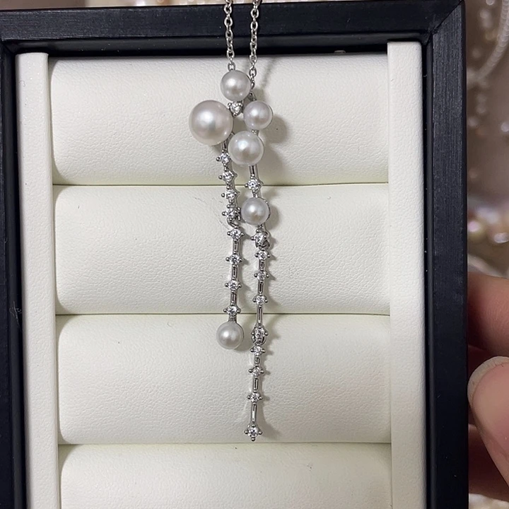 耳饰银S925镶嵌淡水珍珠