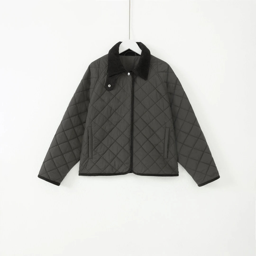 几里与麻 灯芯绒领拼接包边菱格棉服 衣长58胸围120 2103051