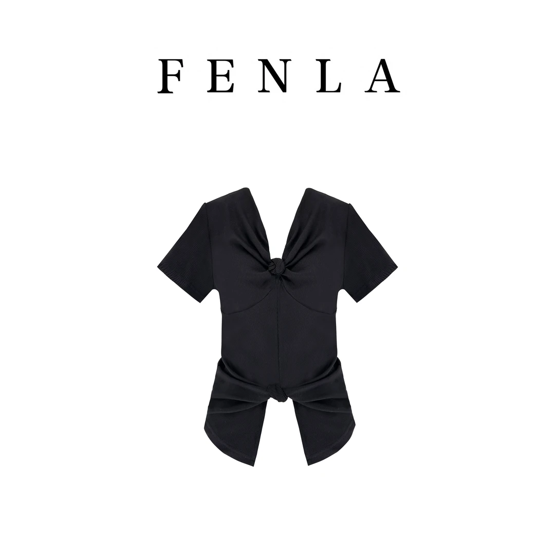 【惠姐私服1】修身显瘦薄款扭结v领短袖t恤上衣 83619