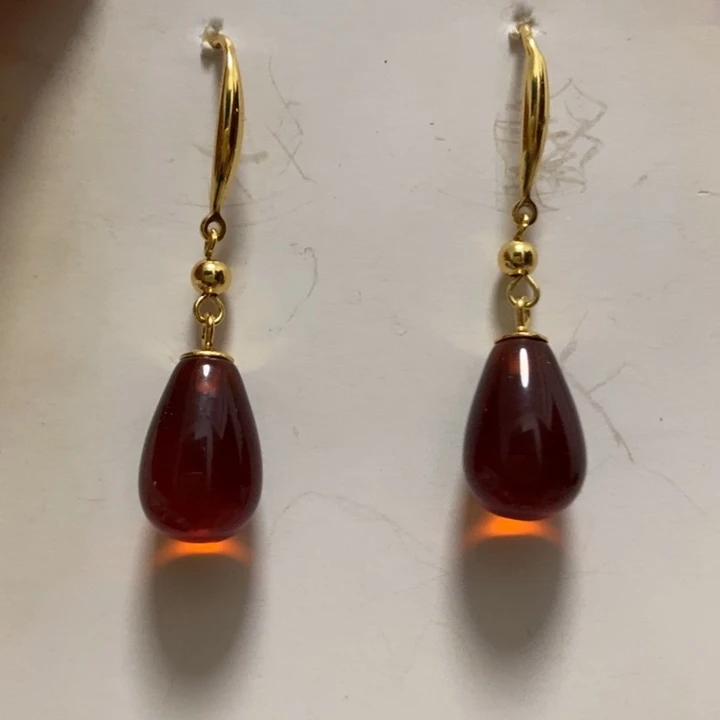 血珀耳饰银S925镶嵌琥珀