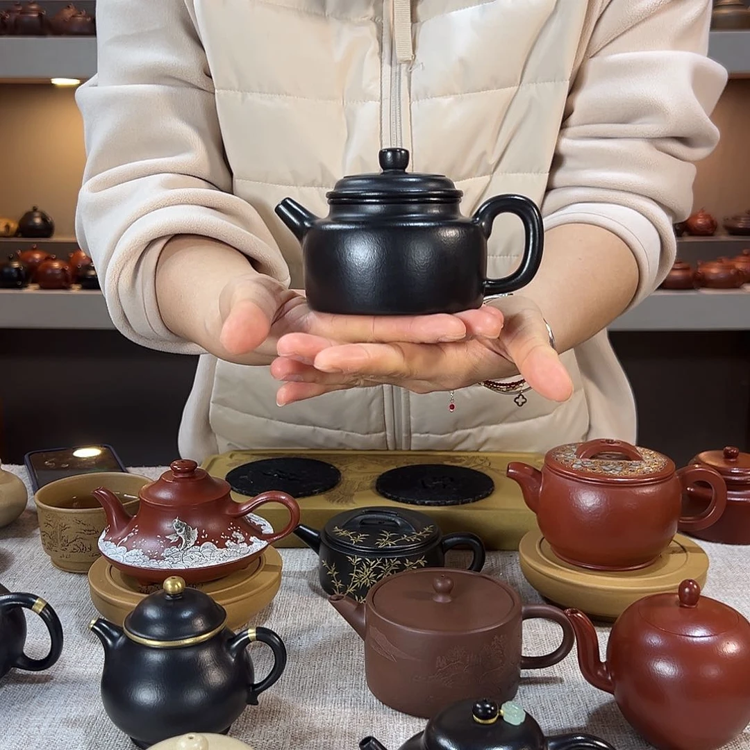 紫砂茶壶小***行德钟 朱泥焐灰 200cc