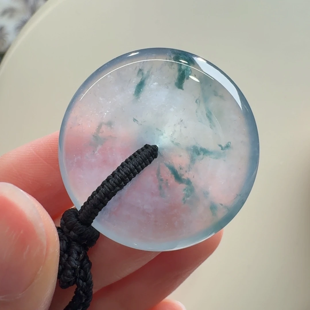 未镶嵌手链翡翠高冰飘蓝花平安扣30*6.4mm