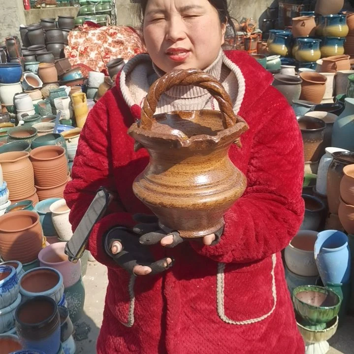 红陶瑕疵一个盆子手工盆微