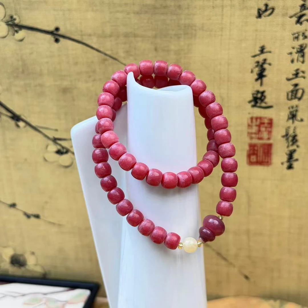 DP-1126-6*7玫粉色菩提直鼓双圈＋隔珠+葫芦配饰