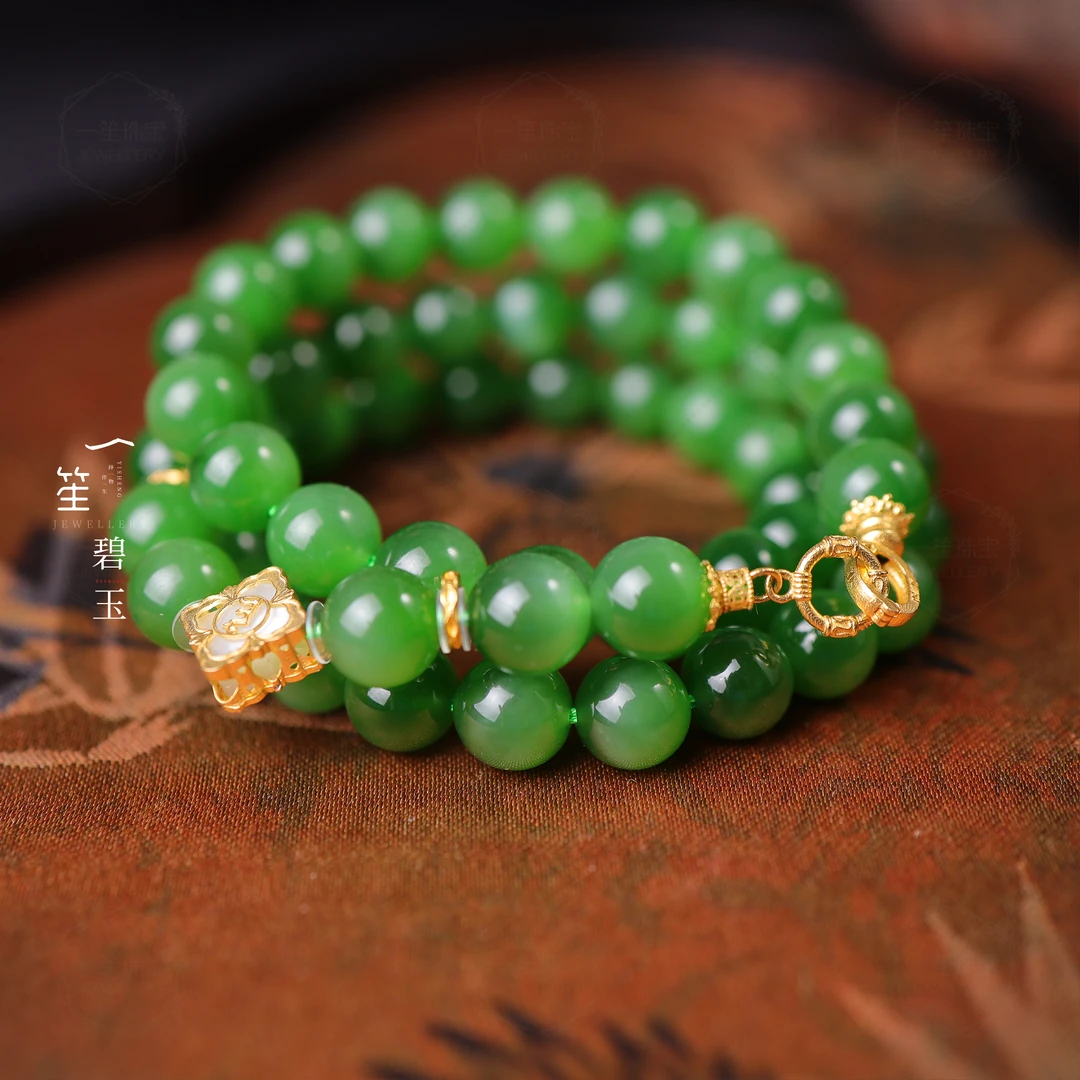 【一笙珠宝】天然和田玉碧玉项链18K金镶嵌